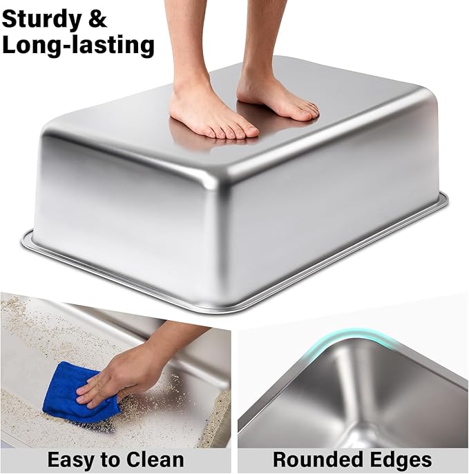 Stainless Steel Litter Box 2Pack, XL Extra Large Metal High-Sided Litter Boxer for Big Cat,Multiple Cats,Easy to Clean,Non Stick and No Smell,23.6x15.7x8inch