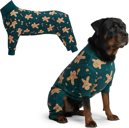 Spark Paws Dog Christmas Pajama, Dog Recovery Suit Male, Onesie, Ultra-Soft and 4-Way Stretch, for Small Medium and Large Breeds - Gingerbread Man - 4XL
