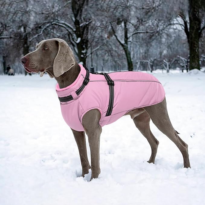 Lelepet Waterproof Dog Jacket with Harness Built in Warm Dog Winter Coat, Reflective Jacket Fleece Jacket, Windproof Dogs Coats for Small Dogs, Thermal Pet Snowsuit for Cold Weather, Yorkshire, Pink S