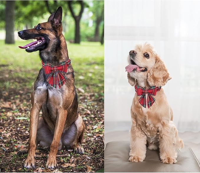 Unique style paws Christmas Dog Collar with Bow Tie Red Plaid Puppy Collar for Small Medium Large Dogs as Autumn Winter Gifts -L
