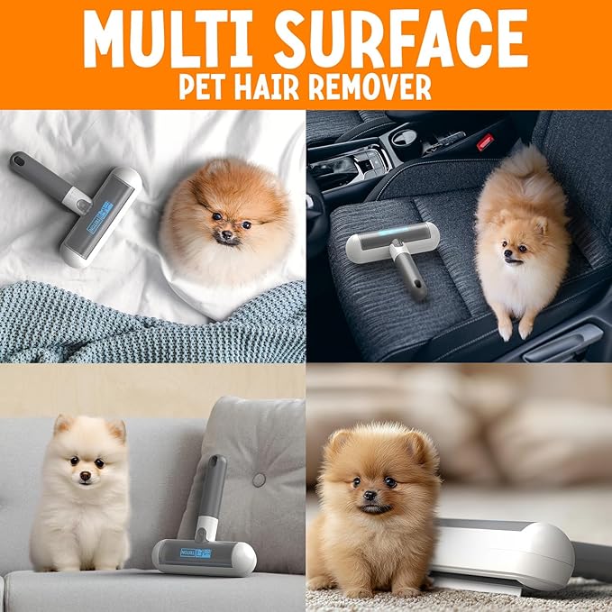 Triton Travel Pet Hair Removal Tool - Compact w/Removable Handle - Portable Reusable Lint Roller Cat and Dog Hair Remover Roller for Couch, Car, Clothes, Fur Cleaner for Quick Cleaning (Gray/White)