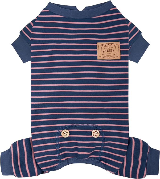 KYEESE Dog Pajamas, Stretchable Velvet Fleece 4 Legs Doggie Onesie, Striped Dog PJS for Small Dogs, Puppy Pajamas Soft Cozy Pet Outfit, Comfortable Sleepwear Cat PJS,Navy Blue Striped, X-Small
