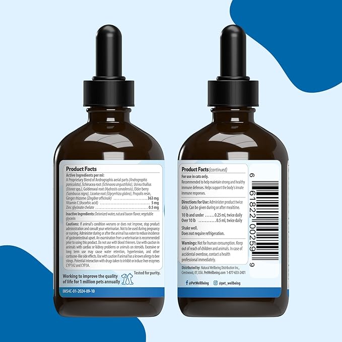 Pet Wellbeing Immune Sure for Cats - Supports Normal Immune Defenses, Gut Flora Balance, Andrographis, Echinacea, Vitamin C, Zinc - Veterinarian-Formulated Herbal Supplement 4 oz (118 ml)