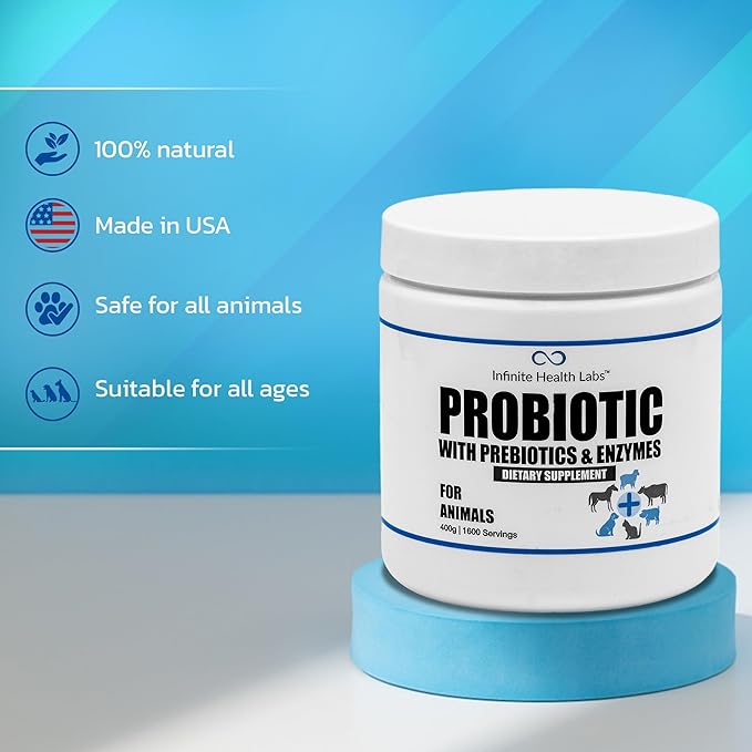 Probiotics for Dogs and Cats - Vet Formulated Pet Prebiotic & Enzyme Powder for Digestive, Gut & Immune Health - 1600 Servings (400 g)