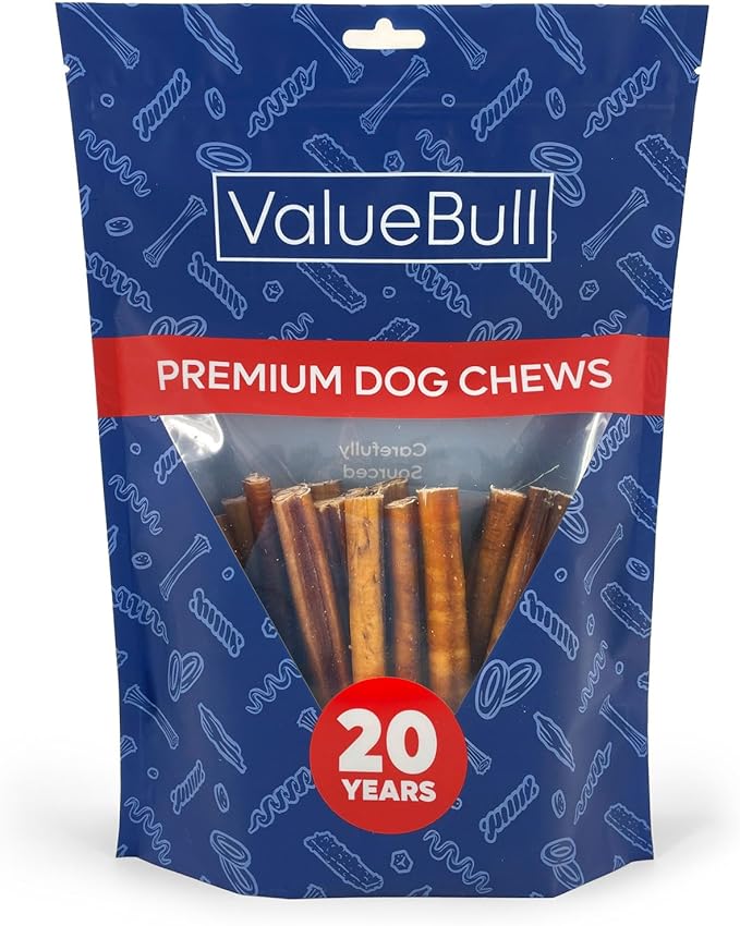 ValueBull Bully Sticks for Dogs, Medium 6 Inch, 25 Count - All Natural, Grass Fed, Single Ingredient, Long Lasting Dog Treats