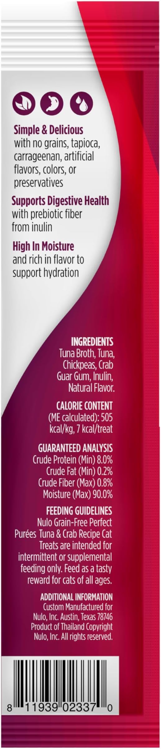 Nulo Freestyle Grain-Free Perfect Purees Premium Wet Cat Treats, Squeezable Meal Topper for Felines, High Moisture Content to Support Cat Hydration, 0.5 Ounce, Tuna & Crab (Pack of 48)
