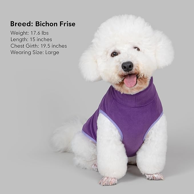 cyeollo Fleece Dog Sweater, Turtleneck Dog Sweatshirt Stretchy Pullover Fleece Vest Warm Winter Fall Clothes for Small Dogs Boy Girl Puppy Pet Apparel, Purple S