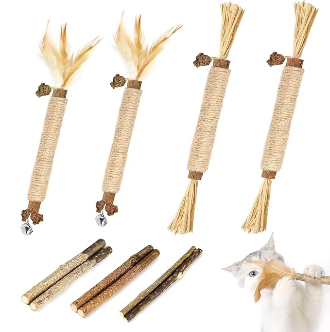 Tocirelo Cat Toys Silvervine Sticks - 10Pack Natural Catnip Toys for Indoor Cats, Catmint Silvervine Blend Kitten Chew Sticks, Matatabi Cat Dental Care Treats for Teeth Cleaning, Kitten Teething Toy