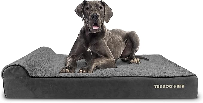 The Dog’s Bed Orthopedic Headrest Dog Bed XXL Grey Plush, Memory Foam, Pain Relief for Arthritis, Hip & Elbow Dysplasia, Post Surgery, Lameness, Waterproof Washable Cover