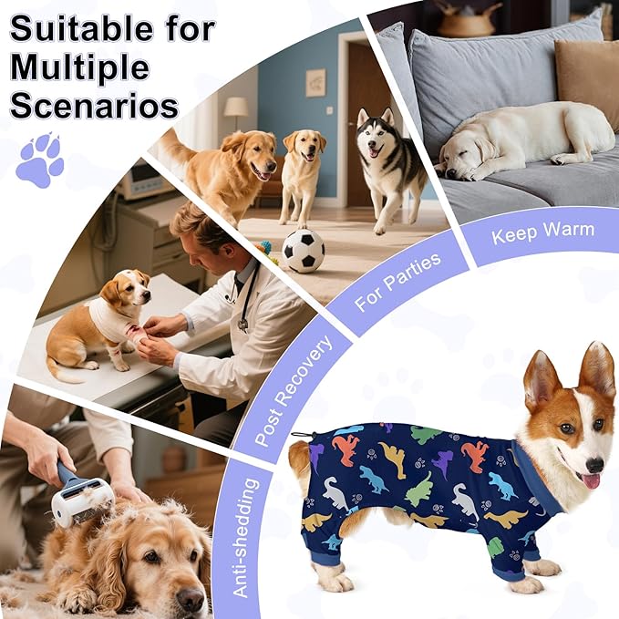 Bienbee Dog Pajamas, 4 Pack Cute Soft Dog Puppy Clothes Dogs Pjs Onesies Jammies Outfit Adjustable Breathable & Stretchy Clothes for Small Medium Large Dogs Girl Boy Puppy-XS