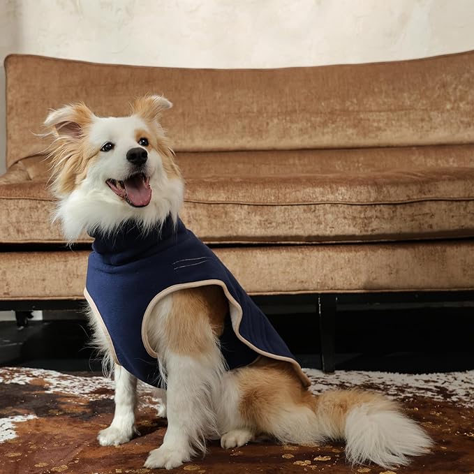 ROZKITCH Reversible Sherpa Dog Sweater, Lightweight Polar Fleece Sweater with Embroidery, Adjustable Double-Sided Plush Sweatshirt for Large Breeds DarkBlue 3XL