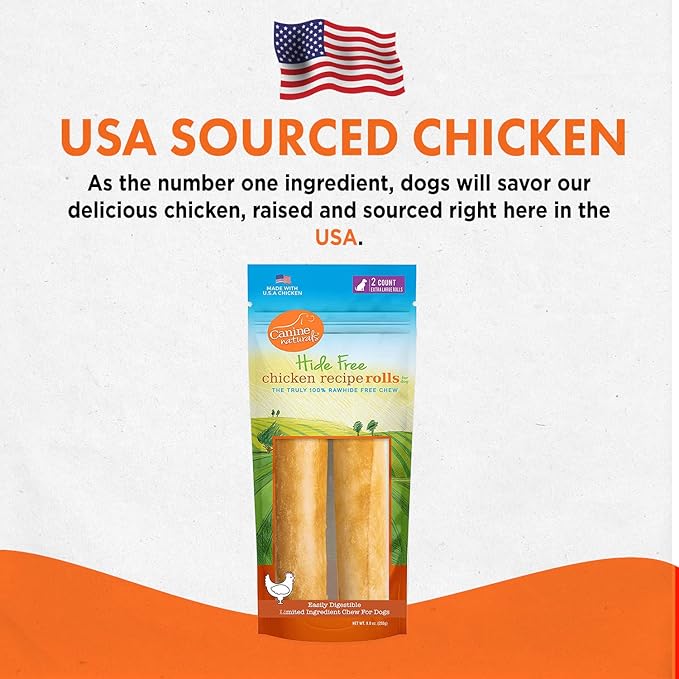Canine Naturals Chicken Recipe Chew - Rawhide Free Dog Treats - Made from USA Raised Chicken - All-Natural and Easily Digestible - XL (2 Count) for Dogs 75lb+