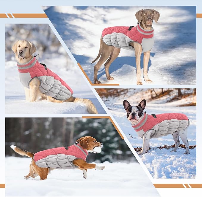 Large Dog Coat, XXLarge Dog Winter Coat, Waterproof Pet Jacket with Back Zipper,Extra Large Pet Coats, Warm Fleece Jacket with D-Ring, Windproof Winter Clothes Golden Retriever,Pink,XXL