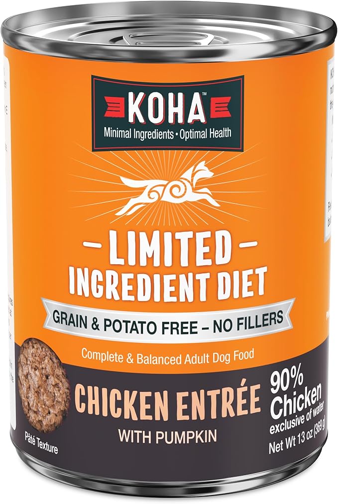 KOHA Limited Ingredient Diet Chicken Entrée for Dogs - Grain Free Wet Dog Food with No Fillers - Sesnsitive Stomach Chicken Dog Food - 13 oz Pack of 12