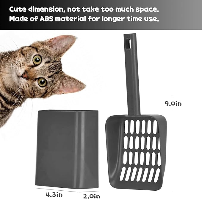 Cat Litter Scooper with Caddy, cat Scooper with Holder, with Container to Store cat Scooper, Durable ABS Material and Cute Design - 85° Matte Dark Grey