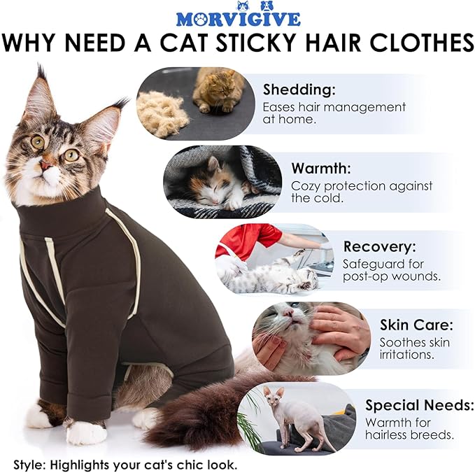 Cat Onesie - Coffee, S - Hair Sticky Pajamas, Breathable Soft Jumpers for Cats Only, Surgery Suit for Female Cats After Spaying, Hair Spreading Prevent Clothes