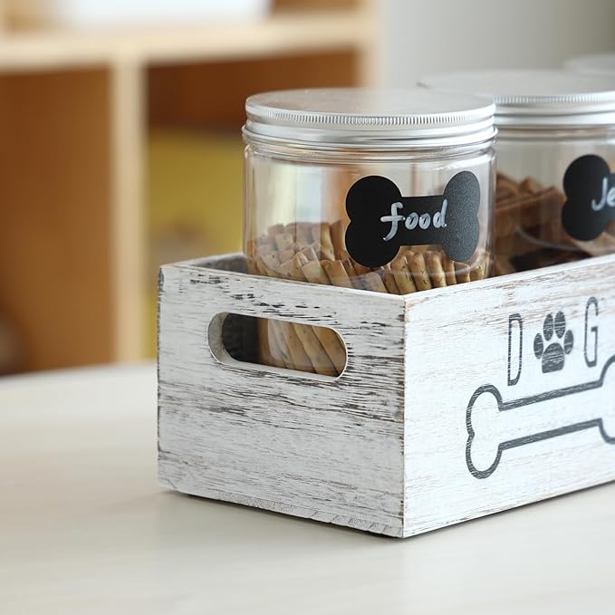 Dog Treat Container Cat Food Organizer with 3 Jars Pet Food Storage Containers Dog Treat Station Cat Treat Storage Farmhouse Decor Gift for Pet