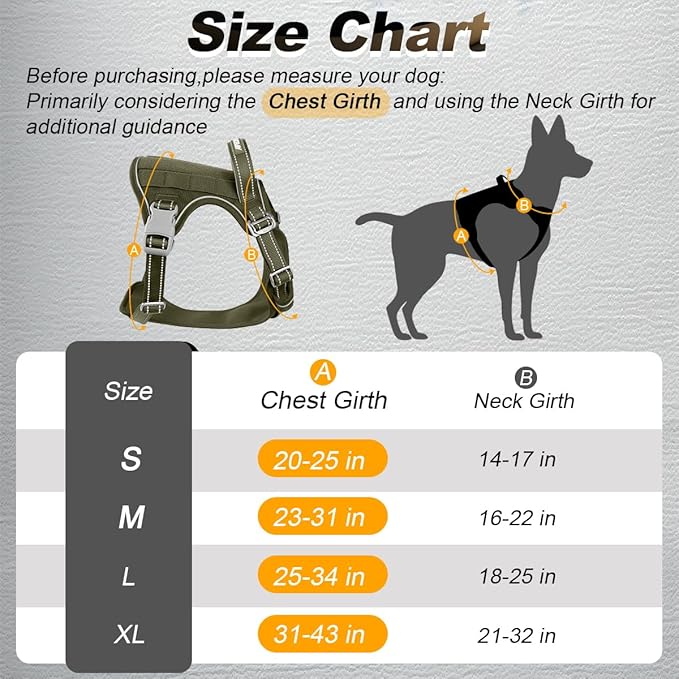 BARKBAY Service Dog Vest Tactical Dog Harness Medium Large Sized Dog Tags Personalized No Pull Adjustable Harness Reflective K9 Working Training Easy Control Military MolleSystem(Army Green,L)