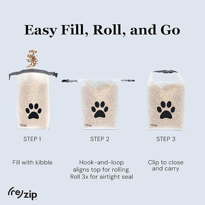 (re)zip Roll Top Pet Food Storage Bag (14-Cup) | BPA-Free, Food Grade, Pet Safe, Travel-Friendly | Keeps Kibble Fresh for Camping, Dog Boarding, Weekend Getaways | Machine Washable | Cobalt Blue