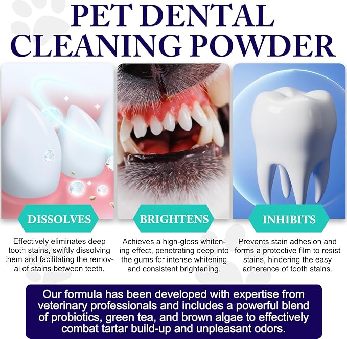 Dog Teeth Cleaning Powder - Dog Dental Powder - Plaque Off Pet Tooth Cleaning lab co - Targets Tartar & Reduces Plaque & Bad Breath - Teeth Cleaning Made Easy