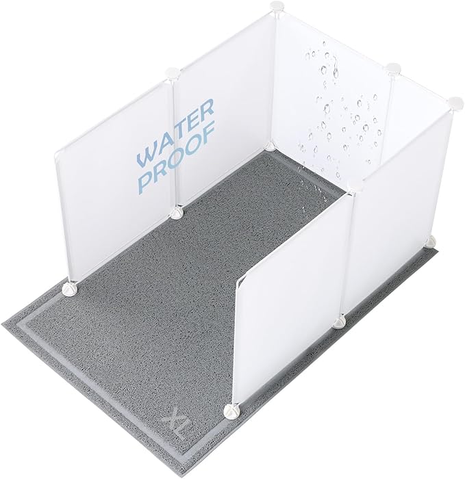 MEEXPAWS Cat Litter Box Enclosure Splash Guard Extra Large 28L × 21.5W x 18H inch, Light Weight Plastic Sheets with Cat Litter Mat Easy Clean (White)
