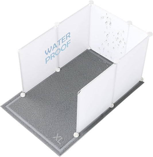 MEEXPAWS Cat Litter Box Enclosure Splash Guard Extra Large 28L × 21.5W x 18H inch, Light Weight Plastic Sheets with Cat Litter Mat Easy Clean (White)