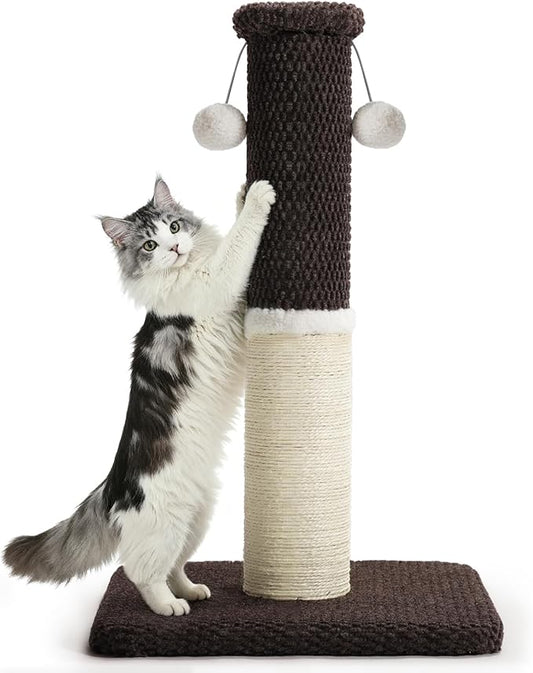 Made4Pets Tall Cat Scratching Post, Heavy Duty and Thicker Scratching Posts for Indoor Cats Adults, 33" Natural Sisal Cat Scratcher with Hanging Balls, Sturdy Base Cat Scratch Post, Brown