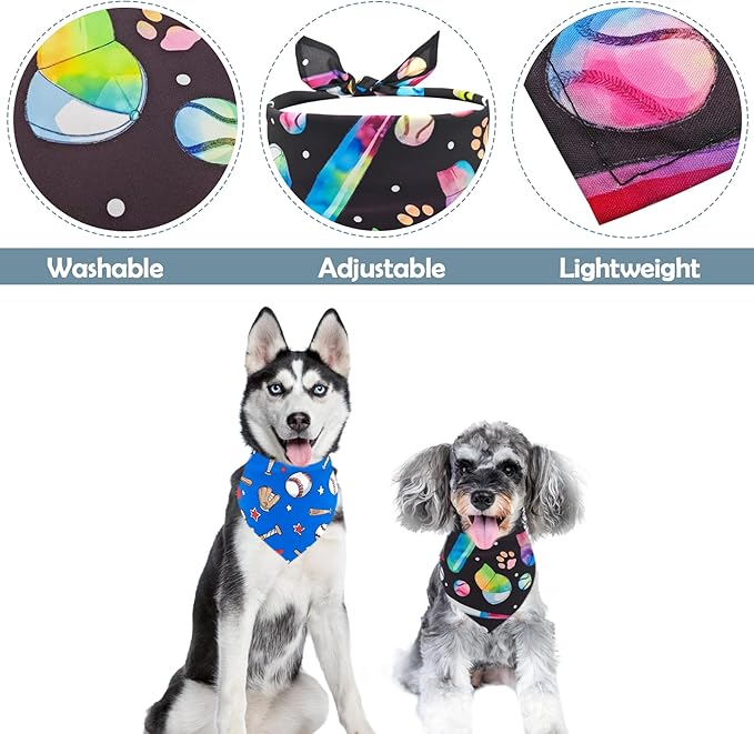7 PCS Baseball Dog Bandanas for Small Dogs Stitching Edge Dog Bandana for Puppy Doggy Print One Side Scarves Game Day Grooming S
