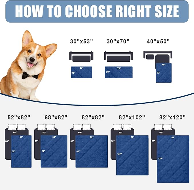 Smiry Waterproof Dog Blanket, Reversible Dog Bed Cover Pet Blanket, Soft Pet Couch Covers for Sofa Washable, Bed Couch Sofa Furniture Protector for Puppy Cat Kids (82"x82", Navy/Blue)