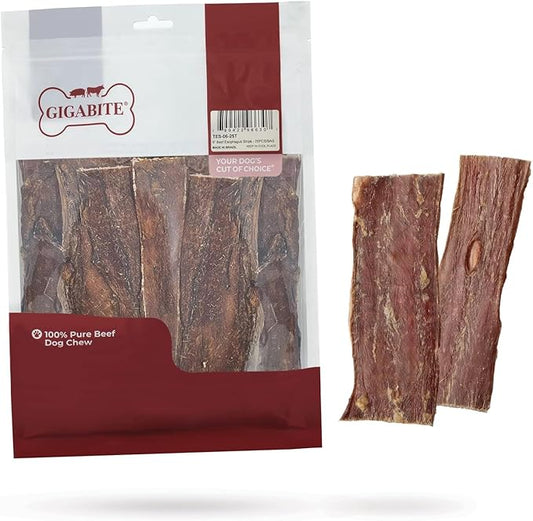 GigaBite Single Ingredient All Natural Free Range Bully Treats and Chews - Bully Sticks/Bladder Sticks/Beef Esophagus by Best Pet Supplies - Esophagus Strips (6 Inch), Pack of 25