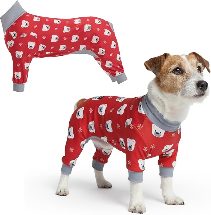 Spark Paws Dog Christmas Pajama, Dog Recovery Suit Male, Onesie, Ultra-Soft and 4-Way Stretch, for Small Medium and Large Breeds - Polar Bear - L