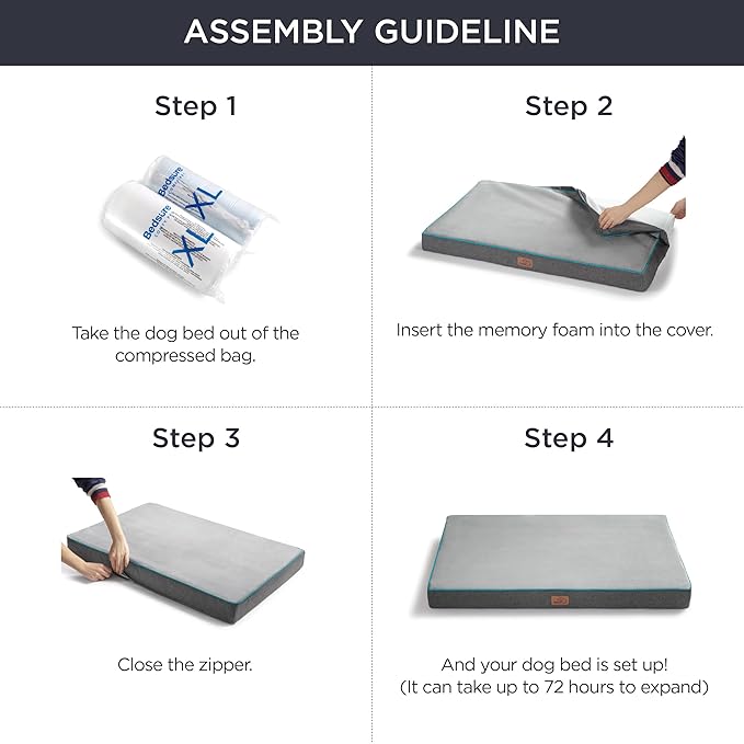 Bedsure Memory Foam Dog Bed Medium Size Dogs- Orthopedic Pet Beds for Crate with Removable Washable Cover and Nonskid Bottom - Plush Flannel Fleece Top Pet Mat, Grey