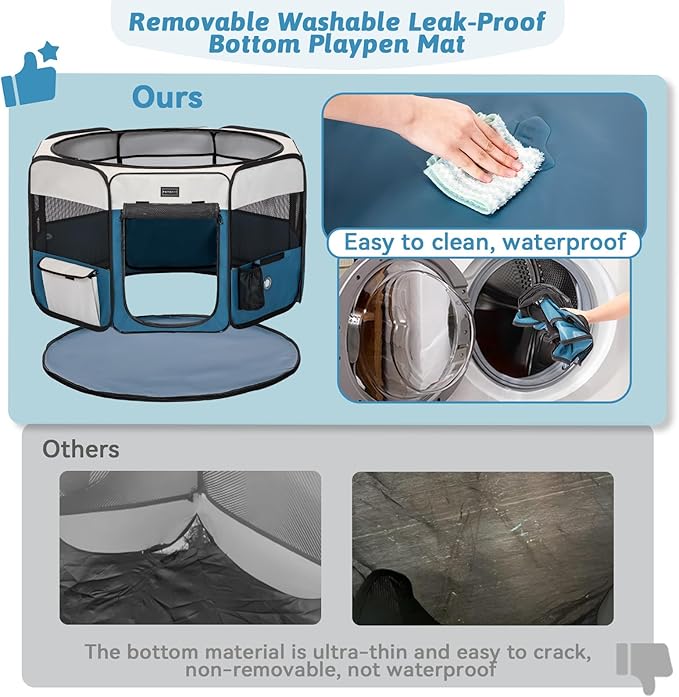 PETSFIT 29" Puppy Playpen with Removable Waterproof Mat & Zippered Roof | RV, Camping, Travel Dog Pen | Indoor/Outdoor Whelping & Cat Observation Space(29.5"x29.5"x16.5"H)
