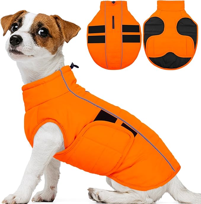 Kuoser Dog Jacket, Warm Dog Coats for Small Dogs, Reflective Doggie Winter Jacket Cold Weather Pet Coats with Leash Hole, Winter Coat Apparel for Yorkie Chihuahua, Orange XS