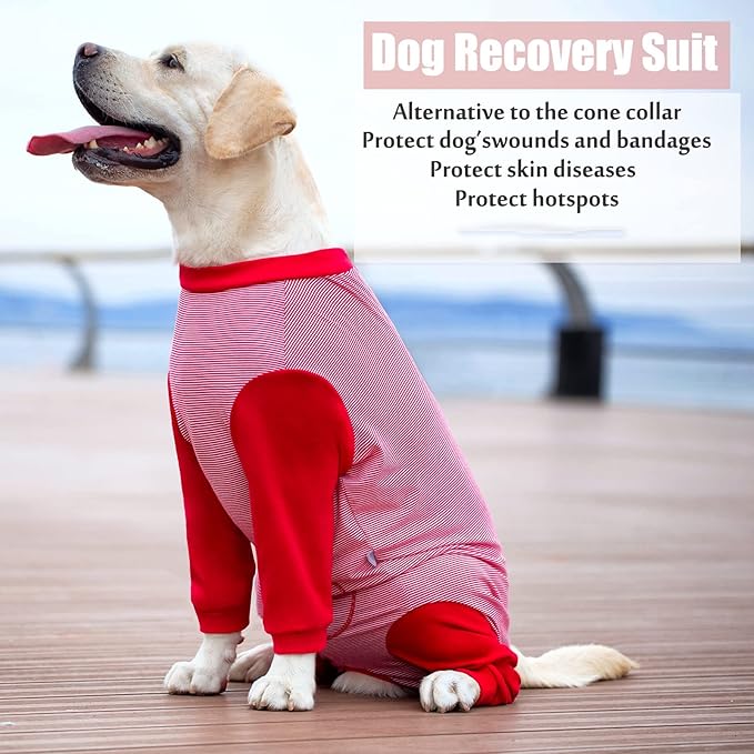 Yeapeeto Dog Onesie Surgery Recovery Suit for Large Medium Bodysuit Dogs Pajamas PJS Full Body for Shedding, Prevent Licking, Wound Protection, Cone Alternative (6X-Large (Pack of 1), Red)