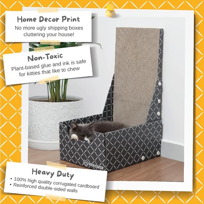 HIDE & SCRATCH 26" L Shaped Cat Scratcher Box - Durable Cat Scratcher for Indoor Cats with Reversible and Refillable Cardboard Scratching Pad