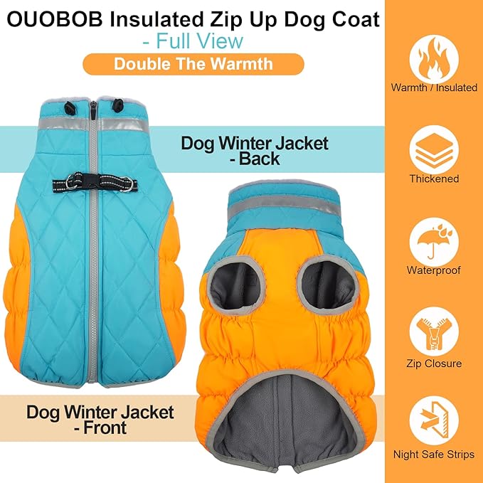 Warm Dog Jackets for Small Dogs, Waterproof Dog Coat with Harness Built in, Zipper Clousure, Fleece Lining for Cold Weather, Small Pet Winter Clothes for Shih Tzu, Yorkshire, Bichon - S