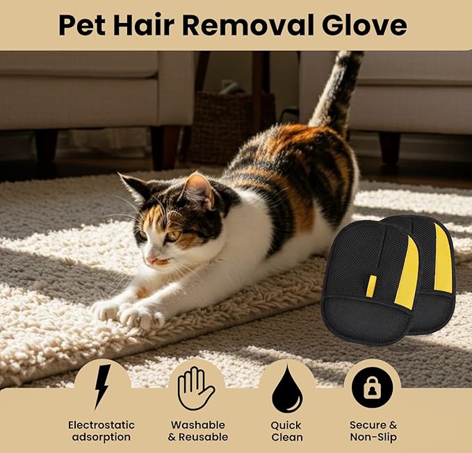 2pcs Pet Hair Removal Gloves for Cats & Dogs – Newly Upgraded Electrostatic Pet Hair Glove – Lint Removal Gloves for Sofa, Couch, Car Seat & Clothe – Magic Brush Pet Hair Remover – Catch Glove for Fur