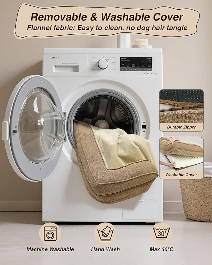 KSIIA Washable Dog Bed Large Sized Dog U-Shaped Bolster Pet Couch with Removable Waterproof Cover, Non-Slip Bottom and Egg-Crate Orthopedic Foam Pet Bed, 41 x 27 Inch, Brown