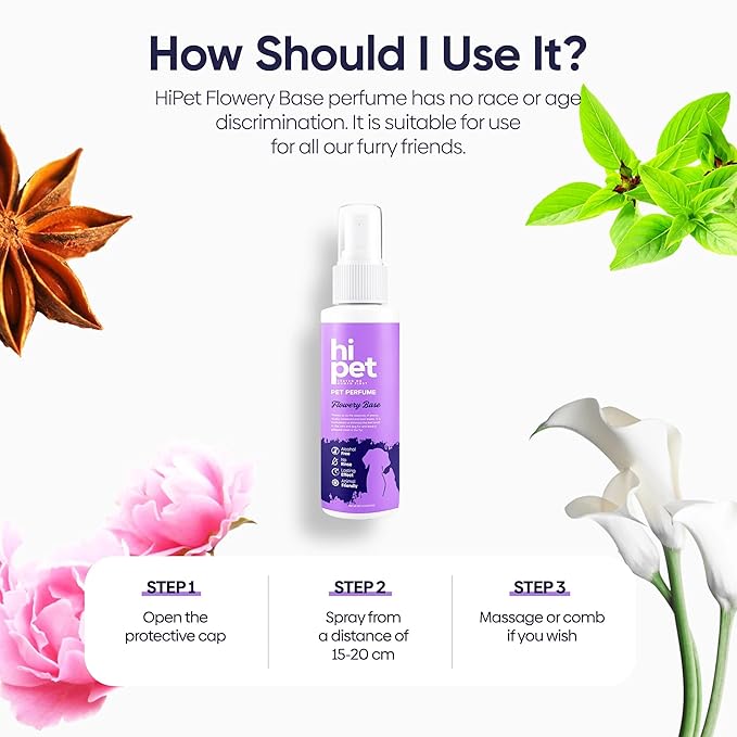 Hi Pet Flowery Base Pet Perfume, Cat & Dog Perfume Spray Long Lasting, Cat and Dog Cologne to Soften, Shine, Refresh the Coat, 4.06 Fl Oz (Pack of 3)