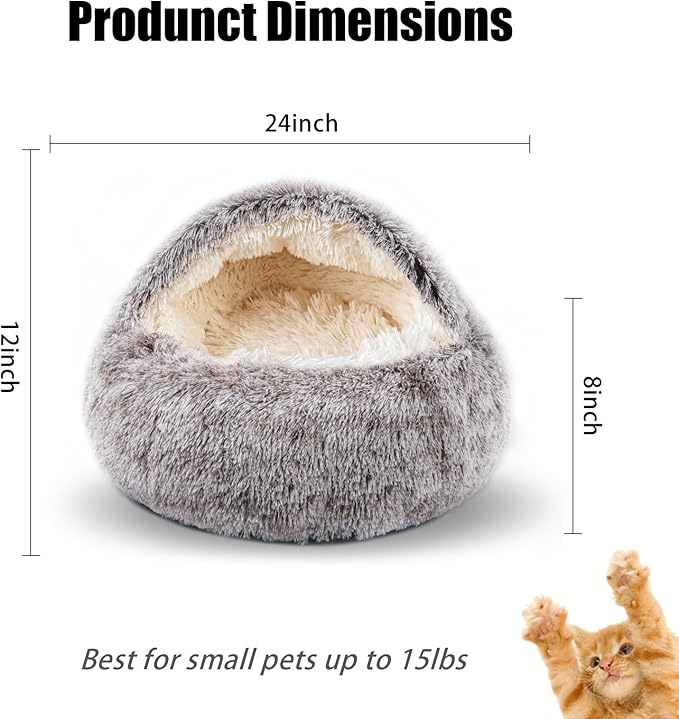 Cat Beds for Indoor Cats,Cat Cave for Puppy and Kitty,Calming Small Dog Bed for Small Dogs with Cover Cave,Cozy Warming Fluffy Washable Anti-Slip Pet Sleeping Bag(24 * 24inch,Khaki)