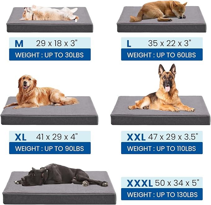 Orthopedic Memory Foam Dog Bed,Cooling Dog Beds for Extra Large Dogs, Washable Pet Beds for Crate with Faux Fur Cover, Waterproof Lining, XXXL(50inch)