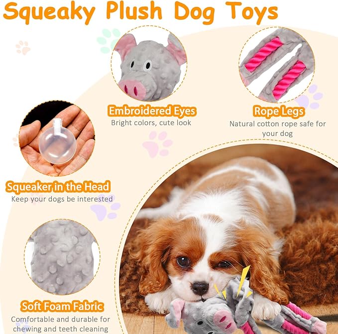 Dog Toys to Keep Them Busy, Plush Tug of War Interactive Rope Dog Toys, Squeaky Chew Toys for Small Medium Large Dogs