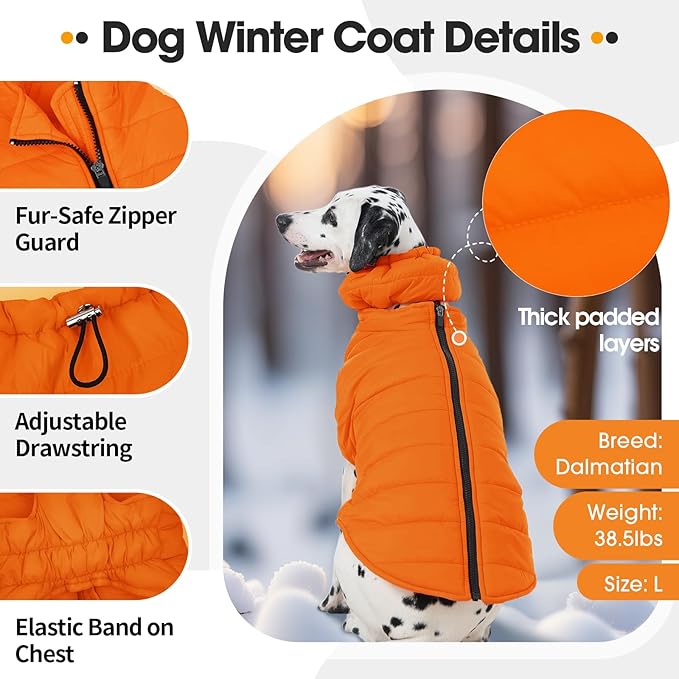 Dog Coats for Small Dogs, Warm Dog Puffer Vest for Winter Waterproof, Lightweight Down Pet Coats with Zipper & Neck Wrap, Warm Jacket for Dachshund, West Highland White Terrier, Orange S