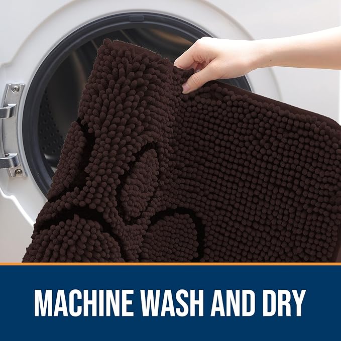 OLANLY Dog Door Mat for Muddy Paws 36x24, Paw Print Design, Absorbs Moisture and Dirt, Absorbent Non-Slip Washable Doormat, Quick Dry Chenille Mud Mat, Entry Indoor Entryway Carpet, Brown and Black