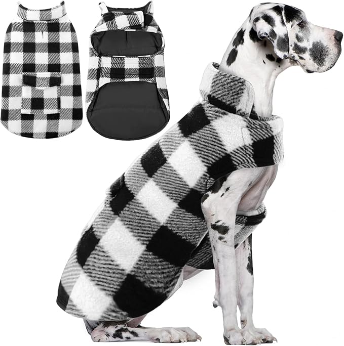 AOFITEE Dog Coat Plaid Dog Winter Coat for Large Dogs, Warm Dogs Jacket Christmas Sweater, Waterproof Pet Puffer Jacket, Reversible Pet Cold Weather Coats for Small Medium Large Pets, Black XXXL