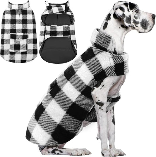 AOFITEE Dog Coat Plaid Dog Winter Coat for Large Dogs, Warm Dogs Jacket Christmas Sweater, Waterproof Pet Puffer Jacket, Reversible Pet Cold Weather Coats for Small Medium Large Pets, Black XXXL