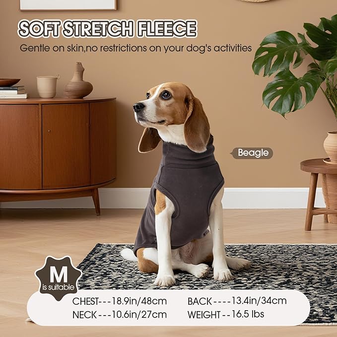 FUAMEY 2 Pack Dog Fleece Vest for Large Dogs,Shih Tzu Frenchie Stretchy Dog Sweatshirts Warm Dogs Pullover Winter Pet Sweaters with Leash Hole Puppy Turtleneck Sleeveless Grey L