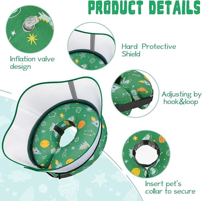 Elevated Inflatable Dog Cone Collar to Stop Licking, Dog Donut Collar After Surgery, Soft Dog Cone Alternative for Small Medium Large Dogs