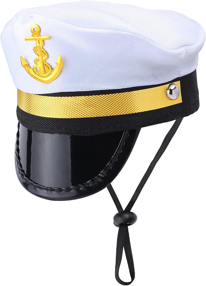 Yewong Pet Captain Sailors Costume Set Dog Cat Sea Captain Hat with Pet Anchor Triangle Bibs Scarf for Cat Puppy Navy Halloween Cosplay Costume Accessories Photo Props (White-C)